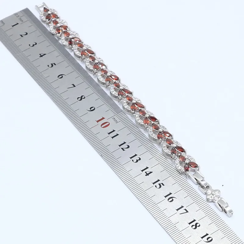 Серебряный набор украшений для женщин в форме цветка свадебный браслет с красным