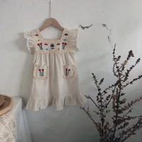 girls white summer dress casual children embroidered loose dresses cute baby girl cotton clothes vintage korean kids one piece