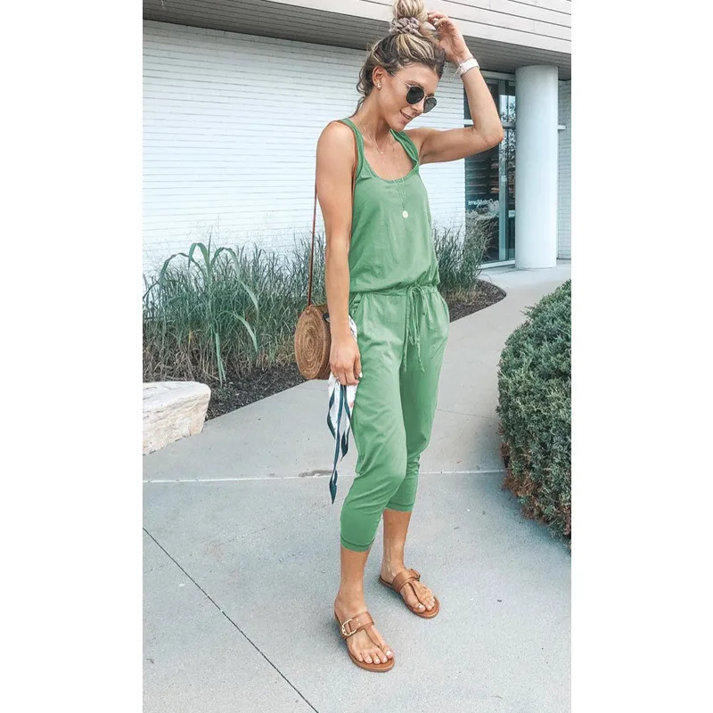 

Sleeveless Cotton Jumpsuit Women Summer 2020 New Designer Casual Cotton Jumpsuits Womens Big Size Pockets Jumpsuit Dropshipping