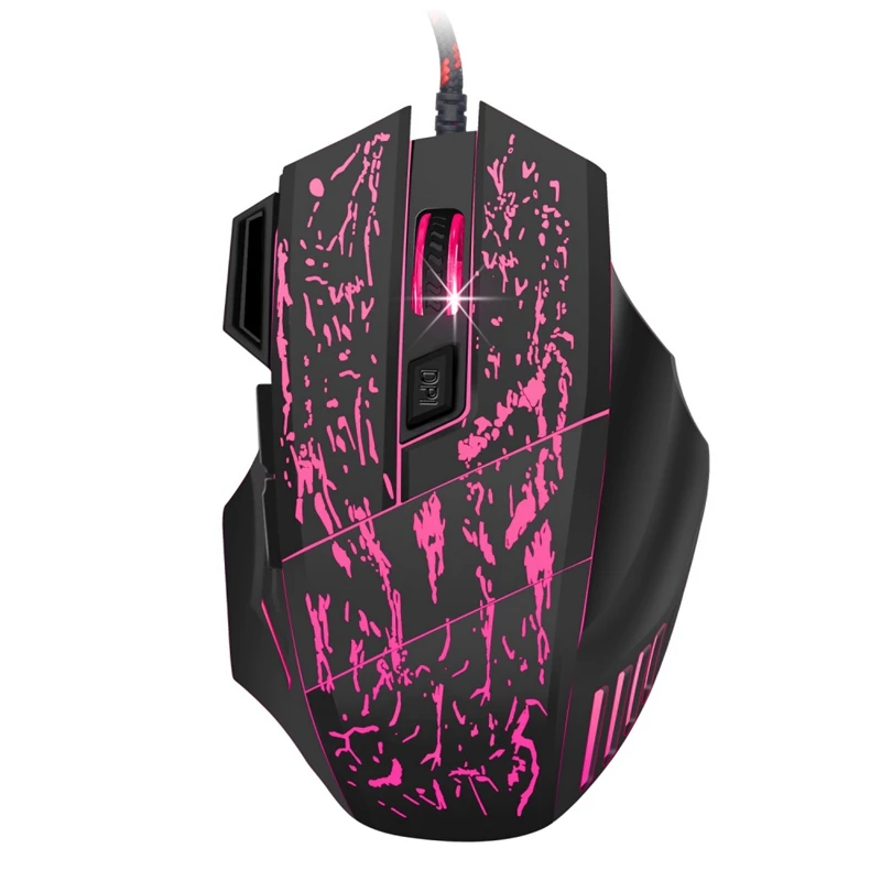 Трещина светится Проводная игровая мышь 5600DPI Регулируемый 7 кнопок кабель USB