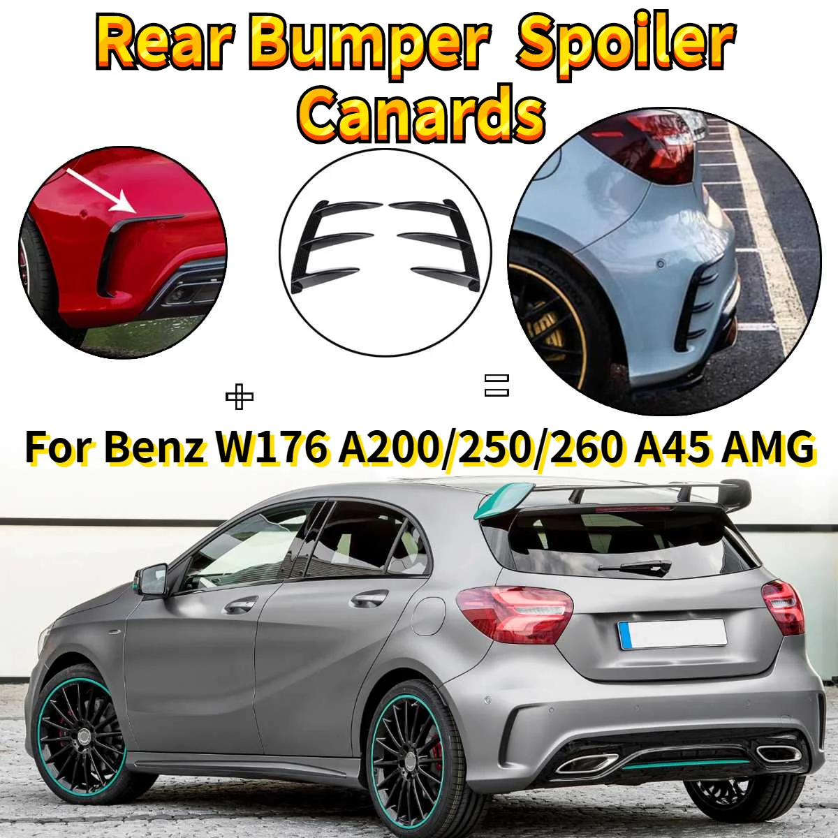 

2PCS Car ABS Black Rear Bumper For Mercedes Benz A-Class Spoiler Canards For W176 A200 A250 A260 for AMG A45