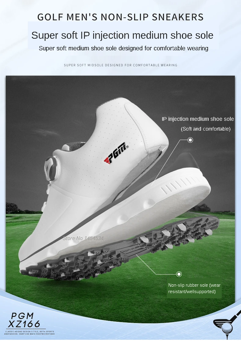 

PGM Golf New Sneakers Men's Waterproof Shoes Rotating Buckle Shoelace Antiskid Soles Male Casual Outdoor Sports Men's Ball Shoes