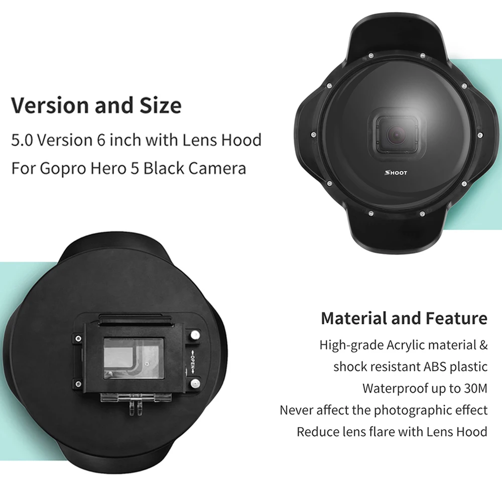 SHOOT подводный купольный порт для GoPro Hero 7 6 5 черный с Поплавковым захватом