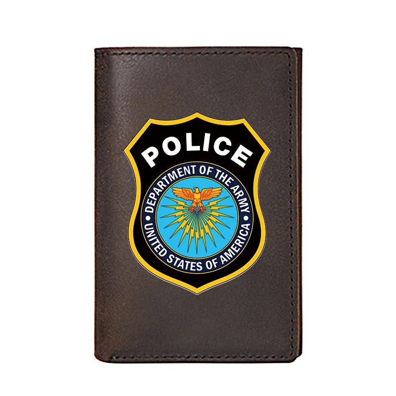 

Personality Genuine Leather Men Wallet Three Fold High Quality United States Police Credit Business Card Holders Male Purses