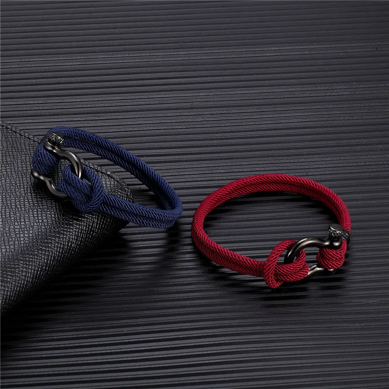 

European and American Bracelet Men's Woven Titanium Steel Bracelet Survival Horseshoe Buckle Stainless Steel Ornament Bracelet