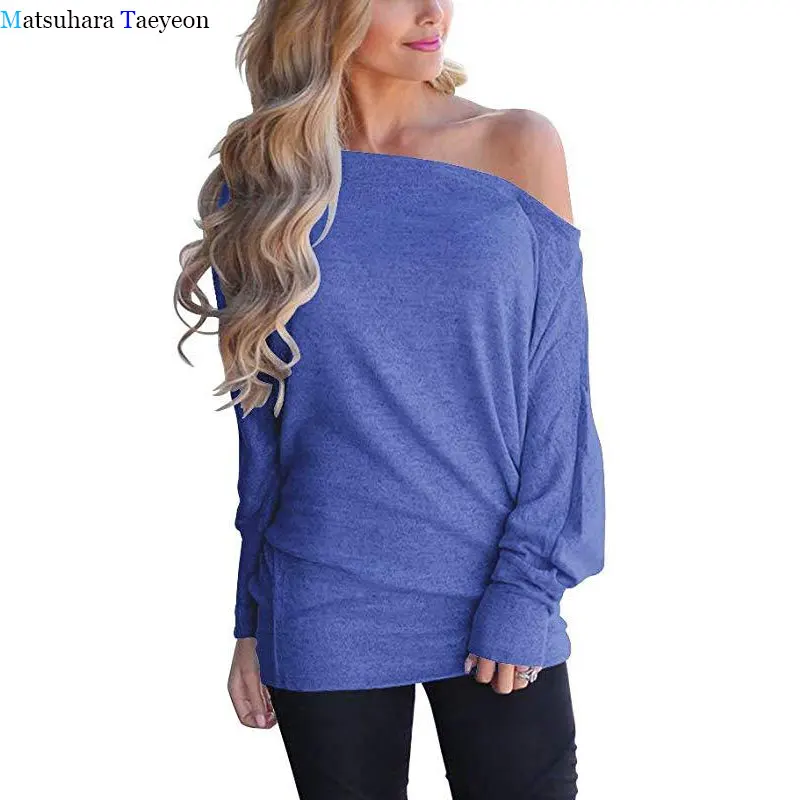 

Women T Shirt Off Shoulder Skew Collar Solid Long Sleeve Tshirt Women Fashion Harajuku Autumn T Shirt for Women Top Tee