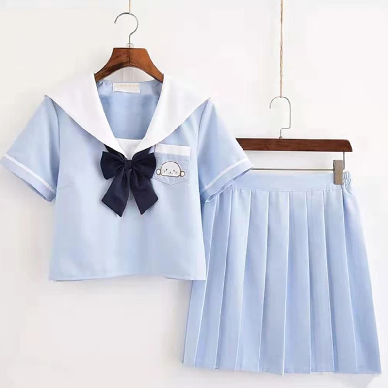 Небесно голубого цвета в морском стиле Школьная девушка 2021 Новый размера плюс