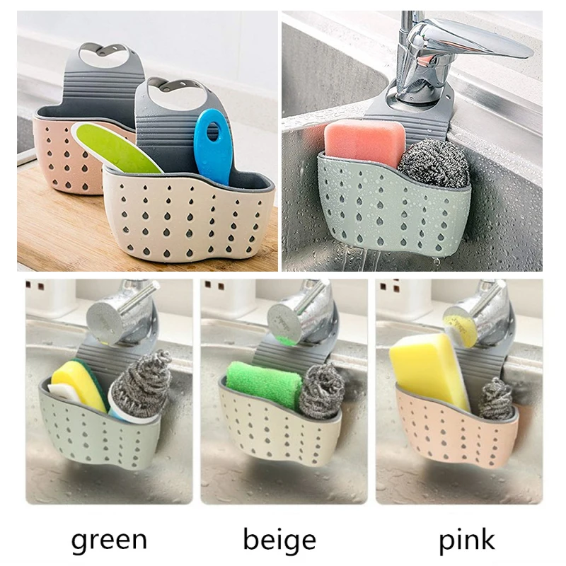 

Sink Shelf Soap Sponge Drain Rack Silicone Storage Basket Bag Faucet Holder Adjustable Bathroom Holder Sink Kitchen Accessories