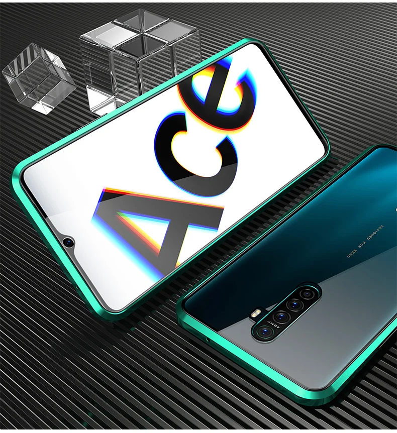 Магнитный металлический чехол для телефона OPPO Reno2 противоударный с полным