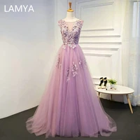 lamya new sweet purple evening dress sexy v neck embroidery floor length prom formal gown appliques vestido de noche