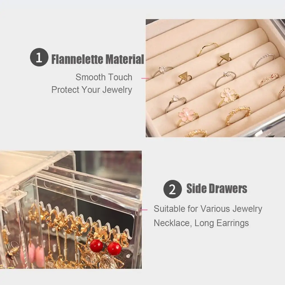Акриловая шкатулка для ювелирных изделий органайзер хранения вельветовых