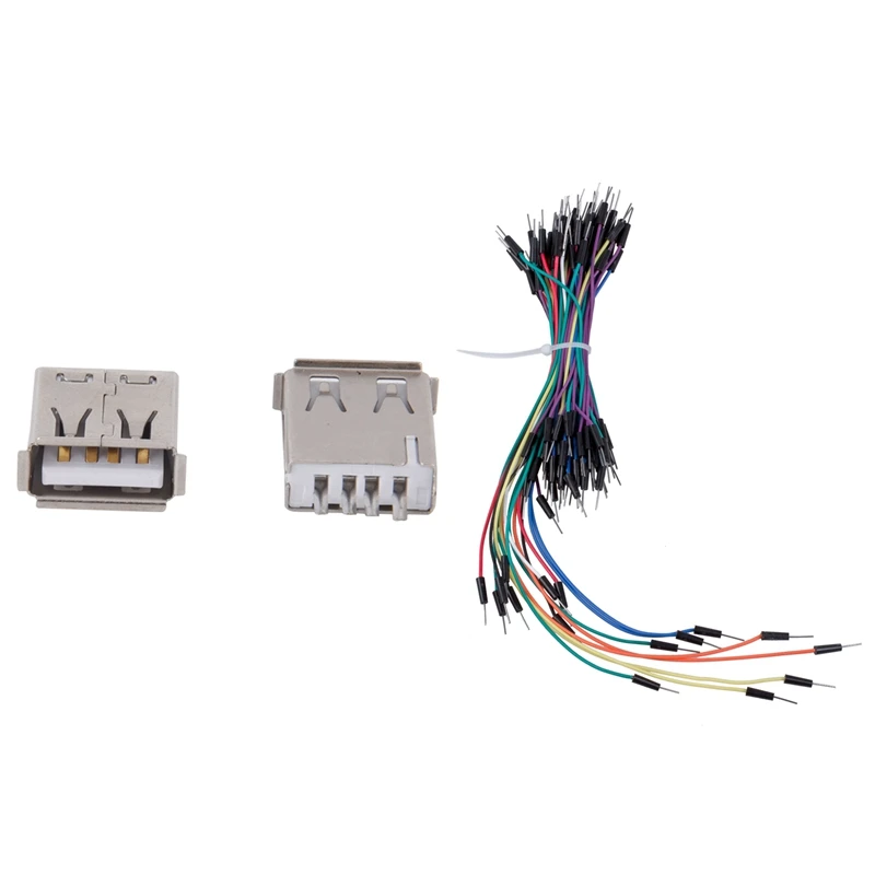 

10 Pcs Straight Solder Type USB a Female Plug Jack Connector with 65 Pcs Jumper Wires Asked Jumpers Breadboard