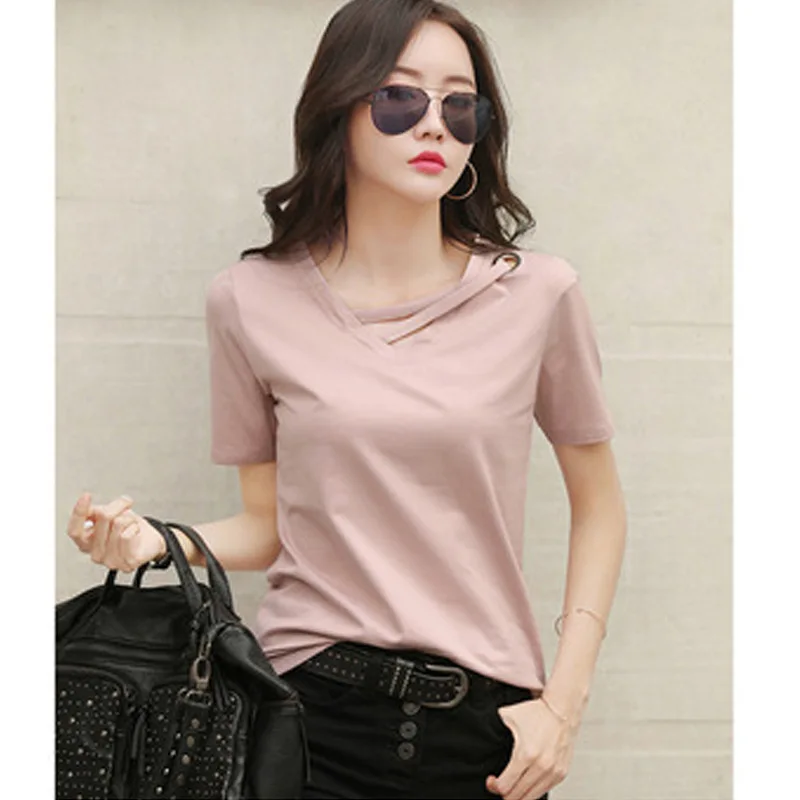 

Vrouwen Wit T-shirt Vrouwen V-hals Losse Koreaanse Black Top Casual Compassionate Trend T-shirt Vrouwen