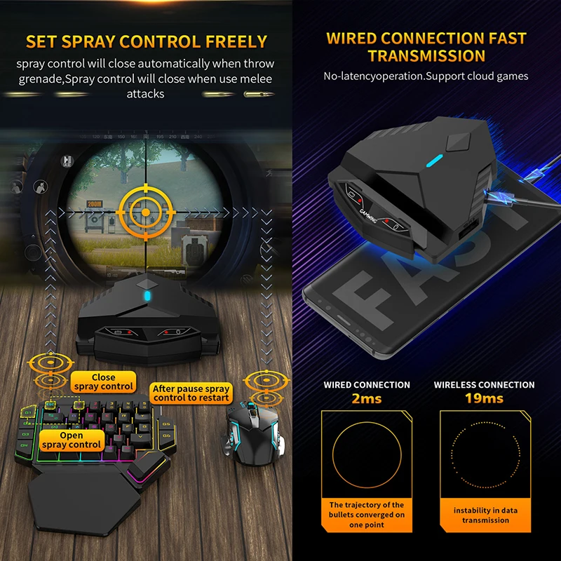 Адаптер конвертер Rezar2 для проводной клавиатуры и мыши с поддержкой Bluetooth USB