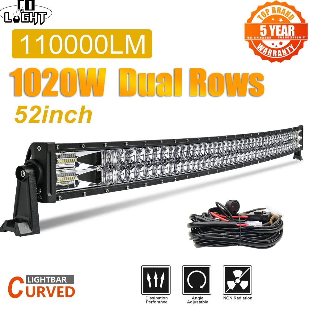 aliexpress - CO LIGHT 52“ Led Light Bar 1020W Led Work Lights 12V 24V Spot Flood Combo Beam for Truck Tractor SUV 4X4 4WD Offroad Barra Light