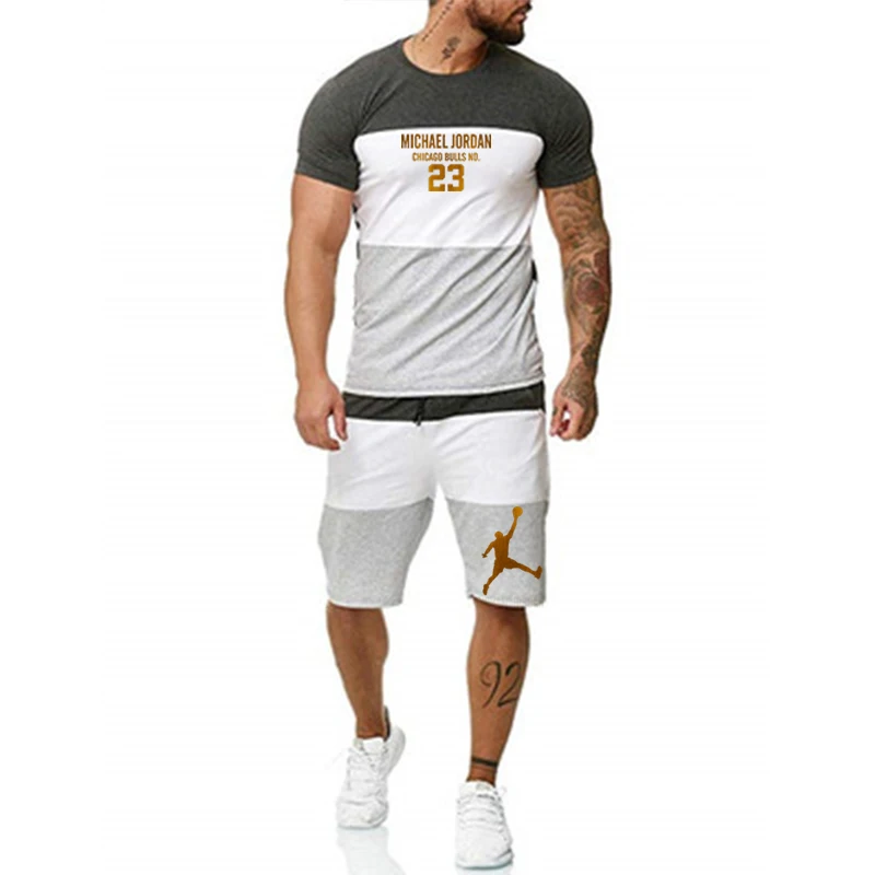 

2021 new cotton stitching men's T-shirt + sports shorts suit jordan-23 summer high-quality cotton T-shirt sports running suit