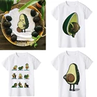 Футболка для мальчиков и девочек, детские топы, милая одежда с авокадо, забавная летняя одежда с короткими рукавами и движением, белая футболка с мультяшным принтом
