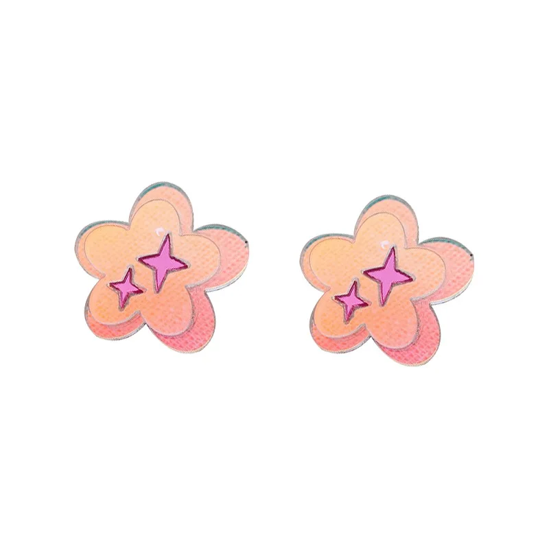 

Creative new laser colorful flower earrings acrylic fashion mirror star earrings cute small fresh earrings