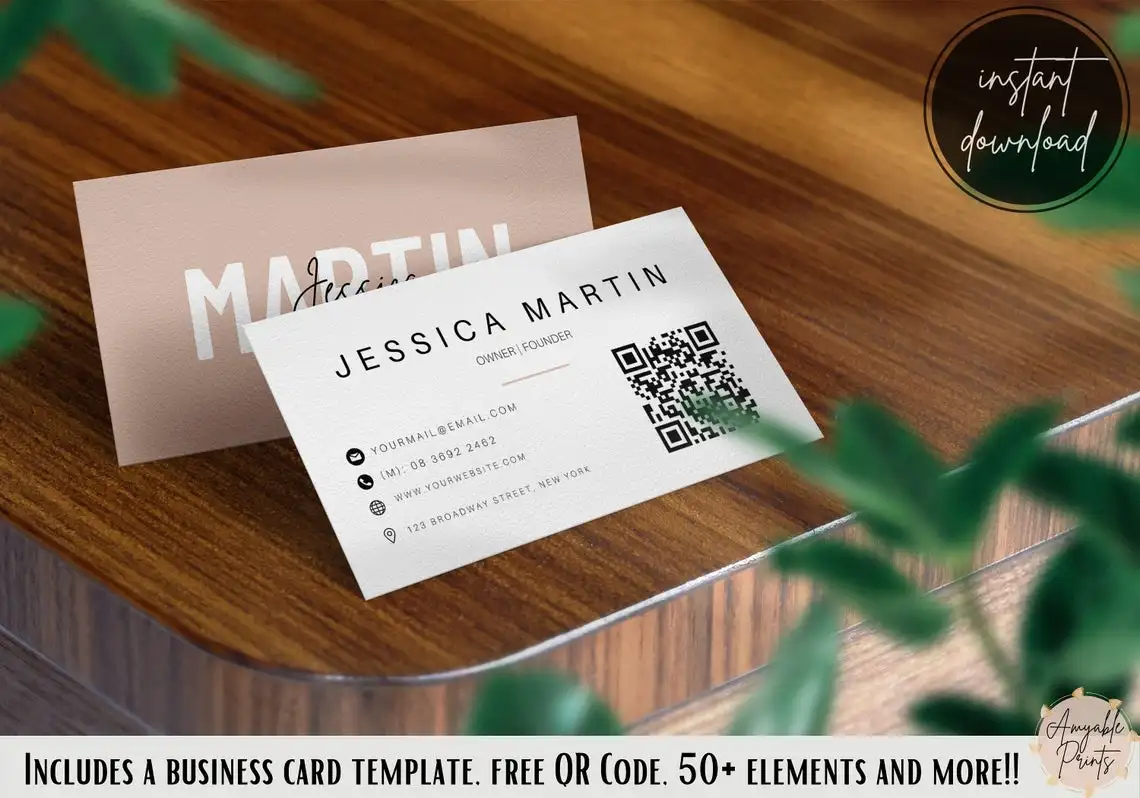 

Уникальный шаблон для визитных карточек DIY в стиле бохо с QR-кодом для владельцев малого бизнеса, владельцев красоты бизнеса и молодых фрилансеров-профессионалов