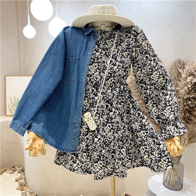 

Новая нишевая дизайнерская женская одежда, осенняя Универсальная джинсовая рубашка в стиле ретро с длинными рукавами, топ и комплект из дву...