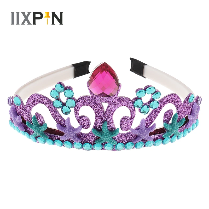 

Kids Girls Mermaid Princess Dress Up Shiny Crown Tiara Hair Hoop For Birthday Party Holiday Cosplay Costume Headband Accessories