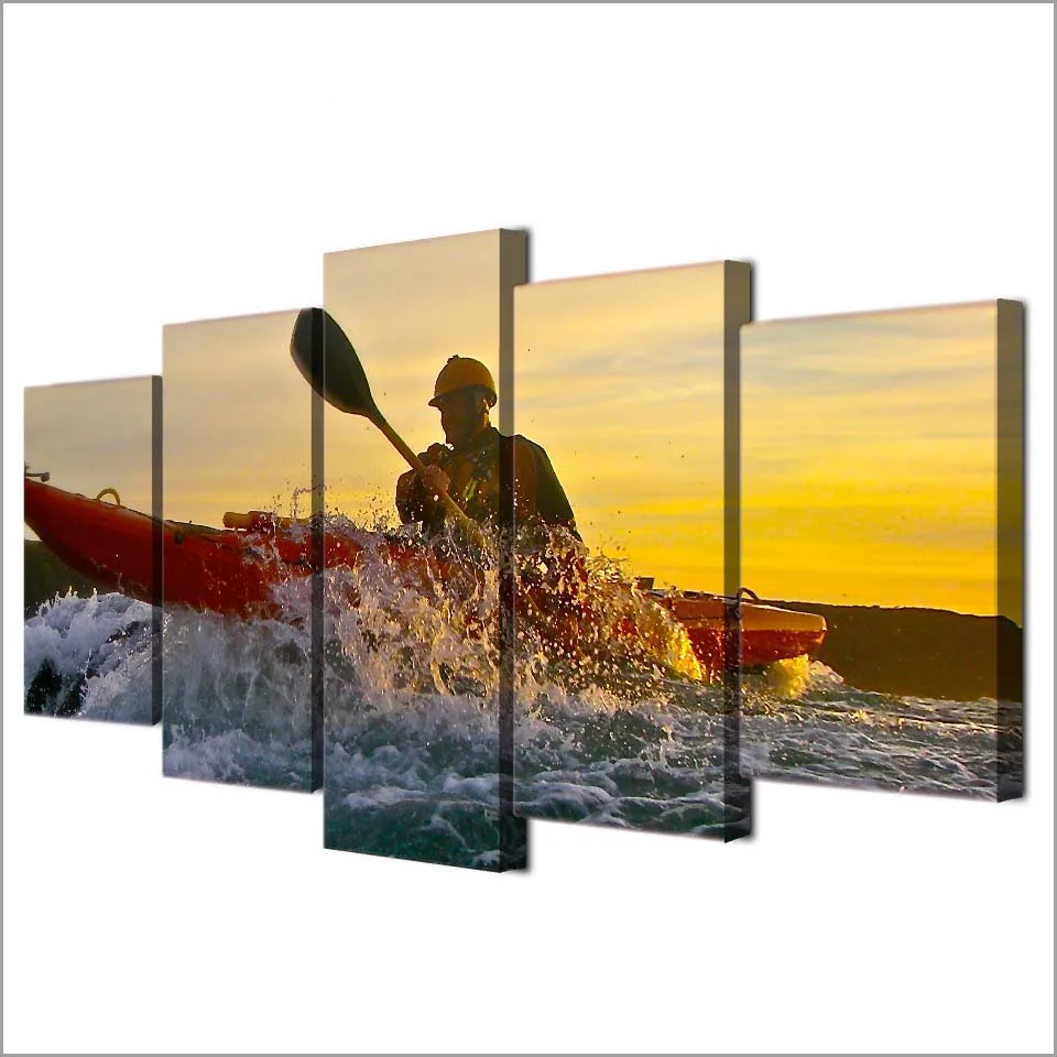 

Modern HD Print Poster Modular Painting Canvas Wall Art Pictures 5 Panel Canoeing Sports Sunset Home Decoration For Living Room