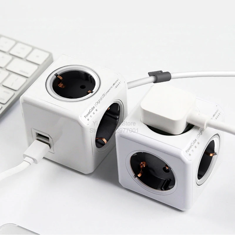 Allocacoc power cube EU Plug power Strip 4 AC адаптер пробки 3680 Вт смарт 2 USB порт зарядное устройство Удлинительный кабель с патроном 1,5 м 3 м