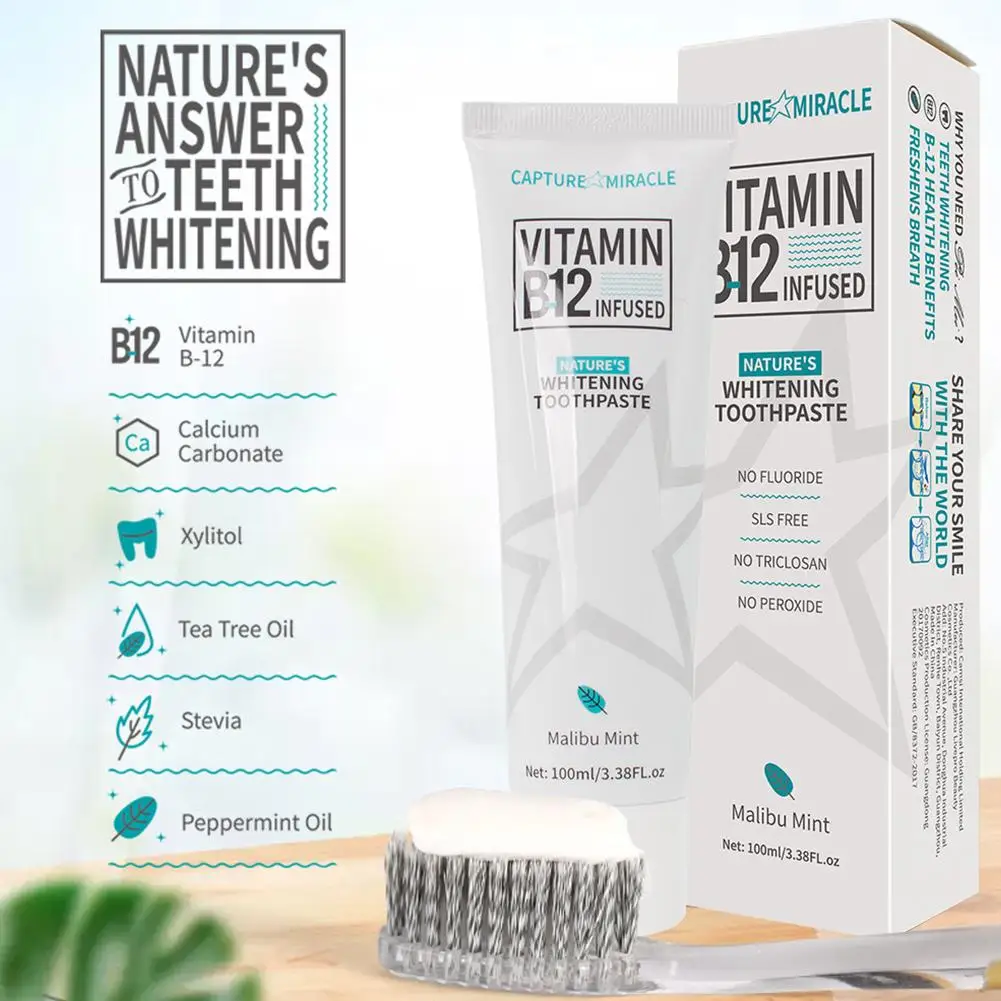 

100ML Vitamin B12 Whitening Toothpaste Stain Removal Orally Fresh Oral Hygiene Teeth Cleaning Toothpaste Oral Care Supplies