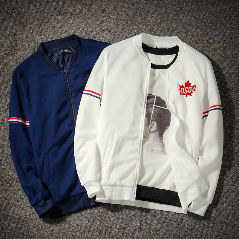 

DSQ Canada Leaf Print Men Autumn and Winter Solid Color Coat Casual Outdoor Baseball Clothes Man Slim Fit Sports Zipper Jacket