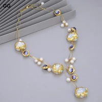 guaiguai jewelry natural freshwater cultured white keshi pearl gold plated ede purple murano glass necklace 21 for women