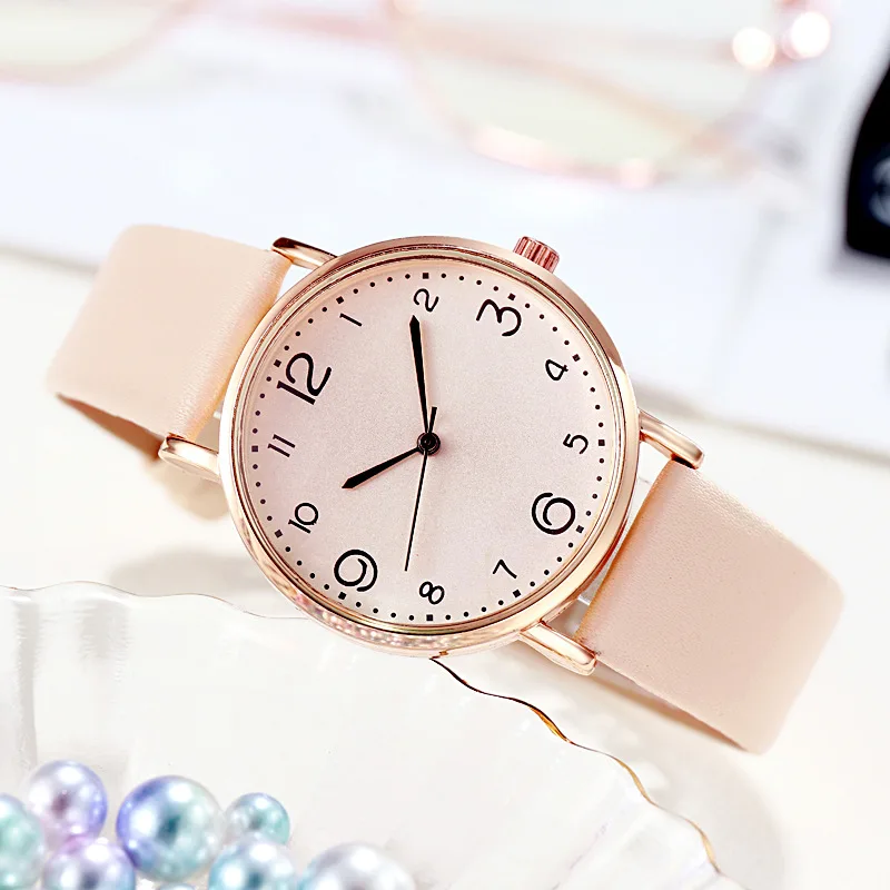 

Female Women Ladies Simple Lovely Round Leather Analog Digital Pointer Buckle Leisure Fashion Student Electronic Quartz Watch