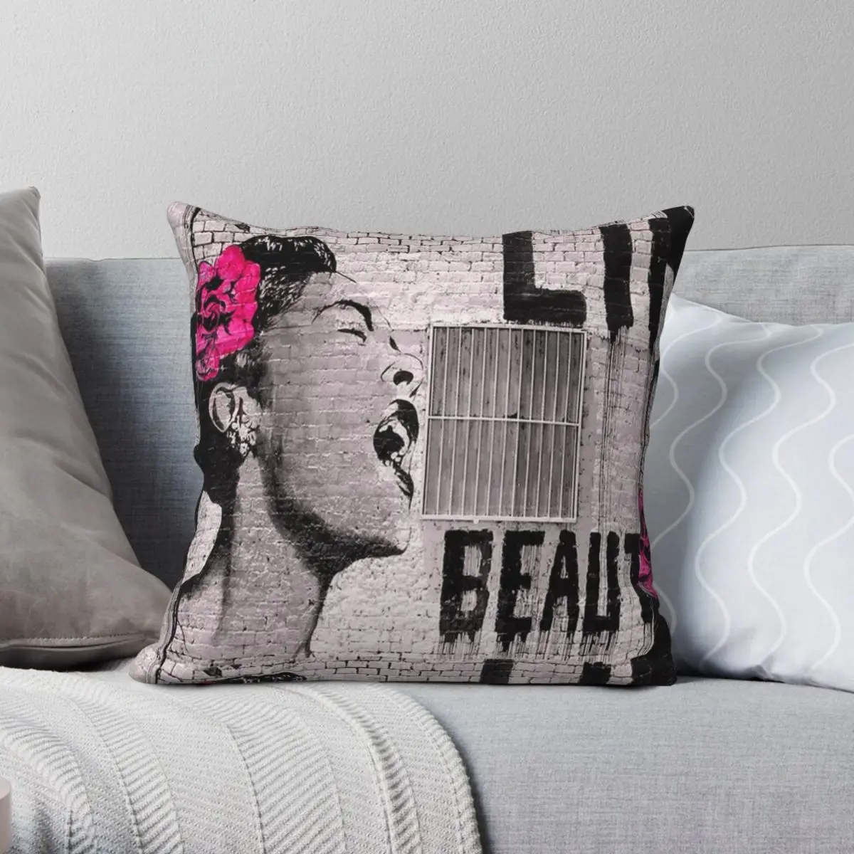

LIFE IS BEAUTIFUL Square Pillowcase Polyester Linen Velvet Pattern Zip Decor Throw Pillow Case Home Cushion Case