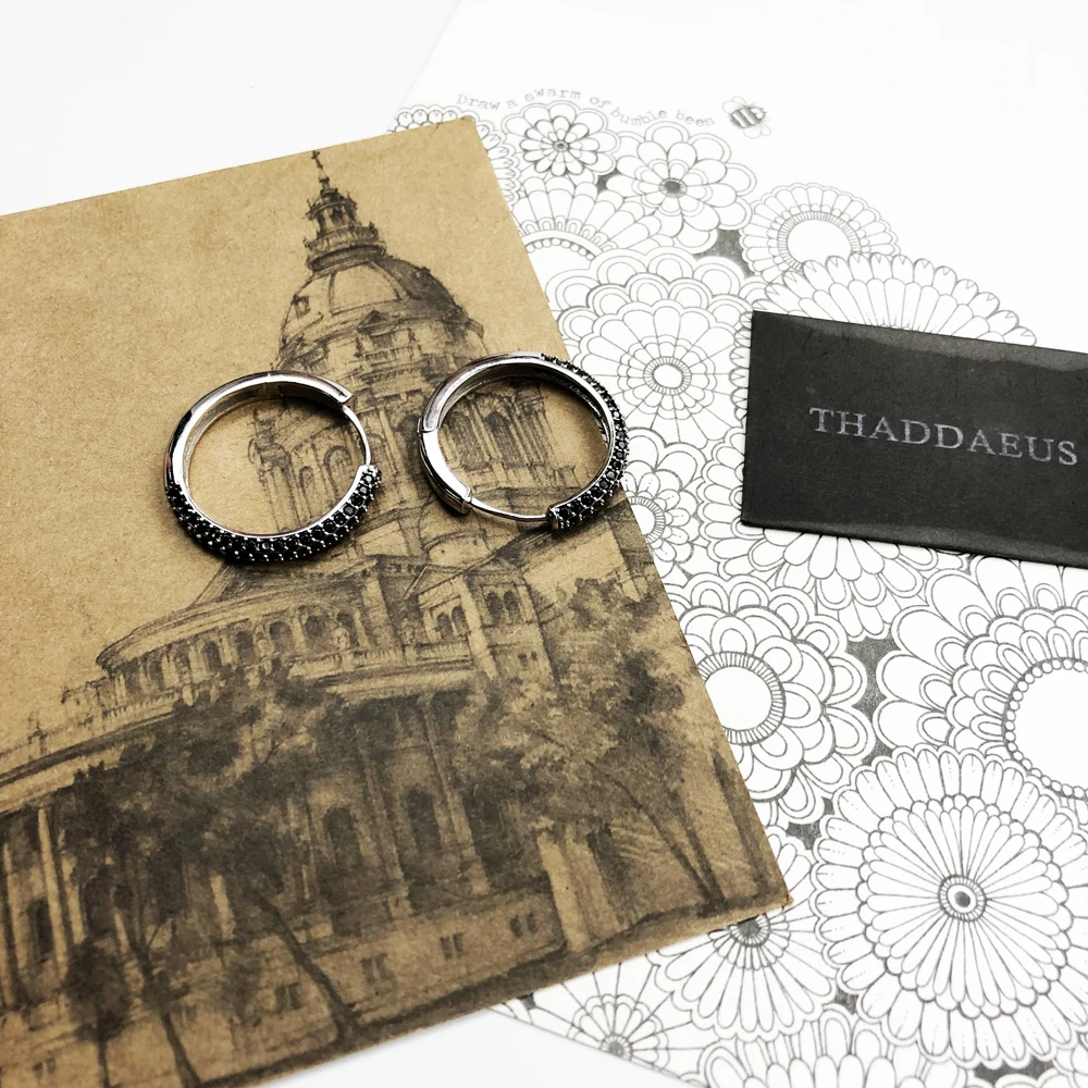 Висячие Хооп креольские черные серьги, Thomas Bohemia Glam Модные хорошие украшения для женщин, Ts подарок в 925 пробы серебре