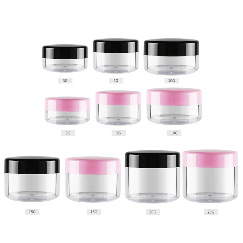 

3/5/10/15/20g Cosmetic Jars 20/35pcs Black Small Plastic Makeup Pot Jar Pink Refillable Transparent Sample Bottles for Lip Blam