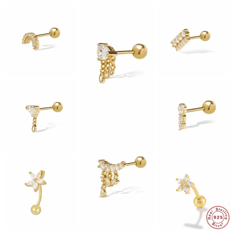 

Серьги-гвоздики для пирсинга женские, серебристые украшения для завитка ушной раковины с цирконом, украшение для хряща ушной раковины с пря...