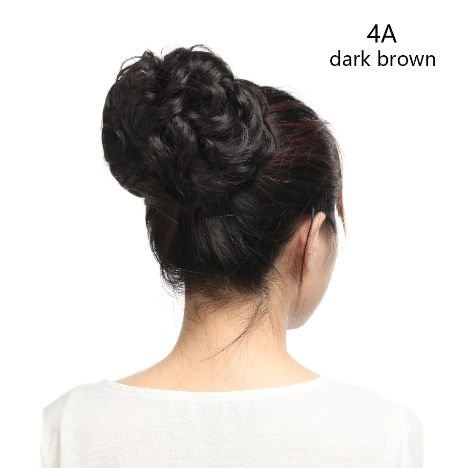 dark brown SNOILITE короткий кудрявый шиньон волос булочки для волос с эластичным шнурком Updo булочки для волос Синтетические заколки для волос - Цвет: dark brown