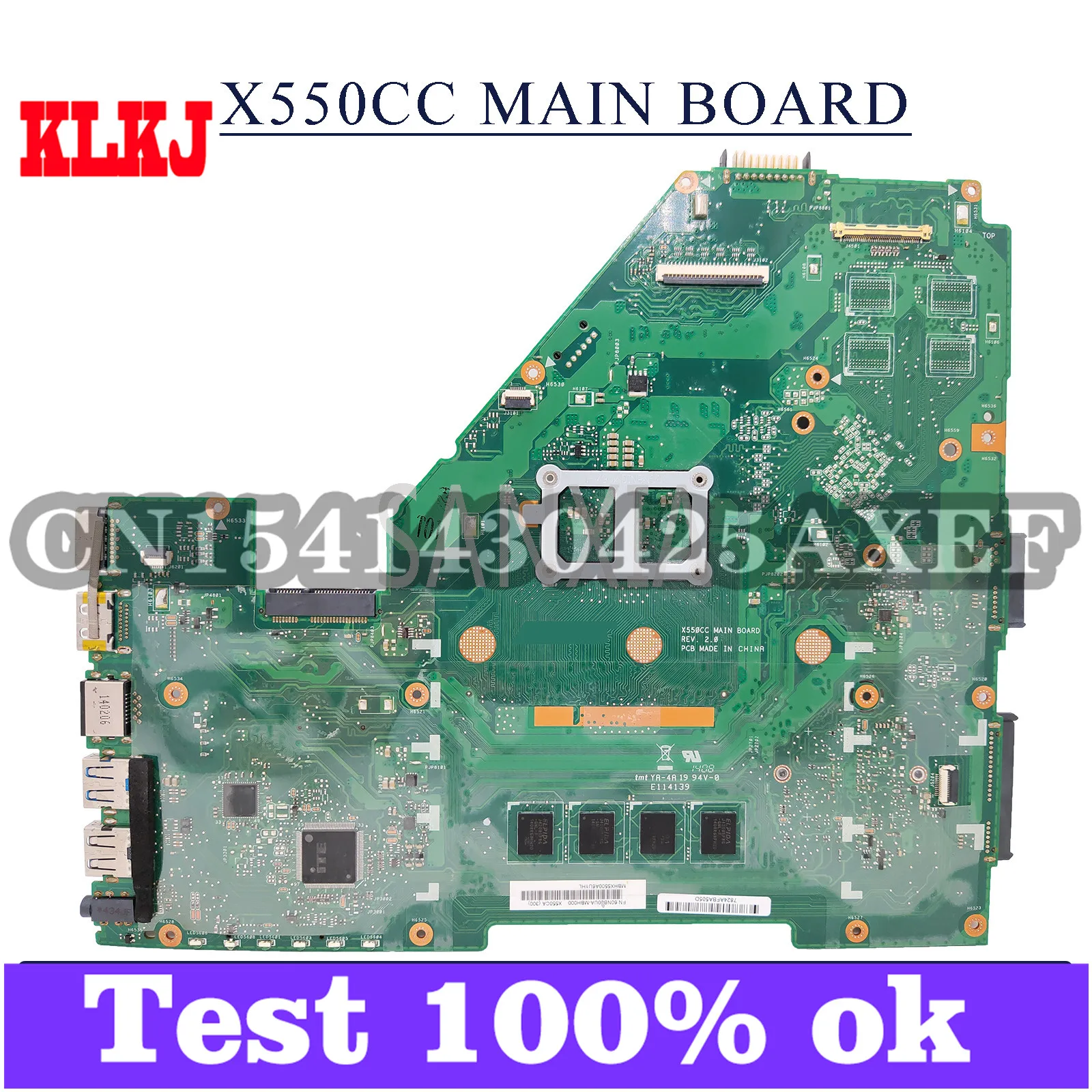 

KLKJ X550CC Laptop Motherboard For ASUS X550CA X550CL R510C Y581C X550C Original Mainboard 4GB-RAM I3-3217U UMA