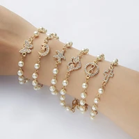 korean fashion star starfish cross butterfly angel wings charm imitation pearl bracelet for women jewelry summer beach style