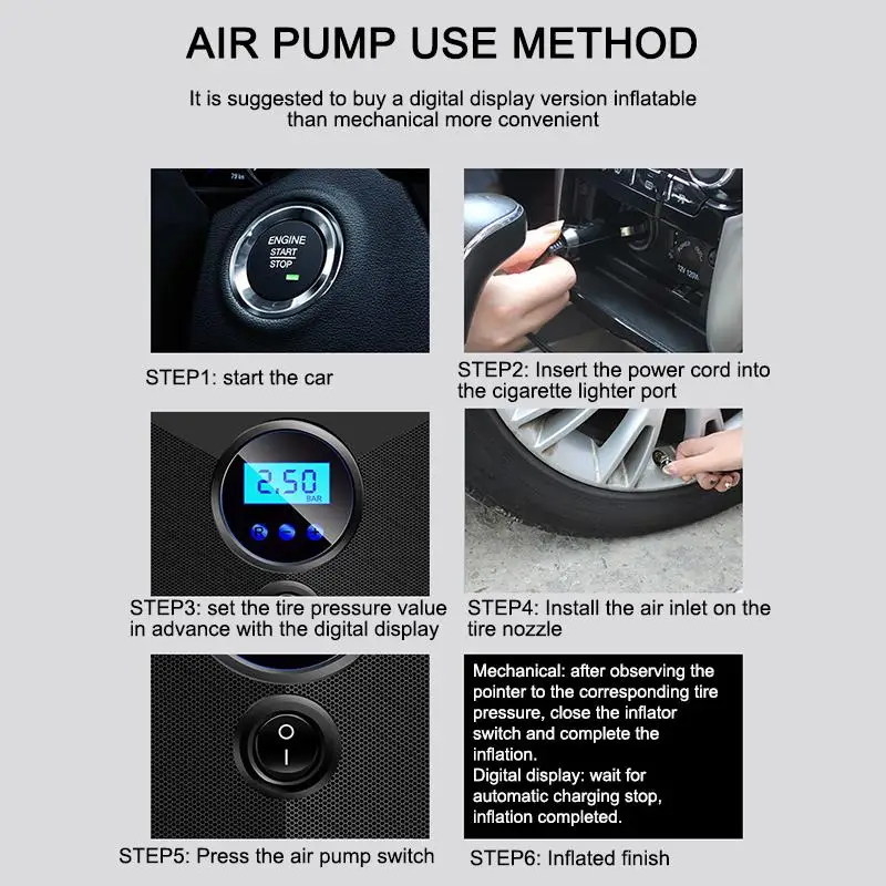 

150 PSI Digital Tire Inflator DC 12V Car Portable Air Compressor Pump Auto Air Pump For Car Motorcycle LED Light Tire Pump