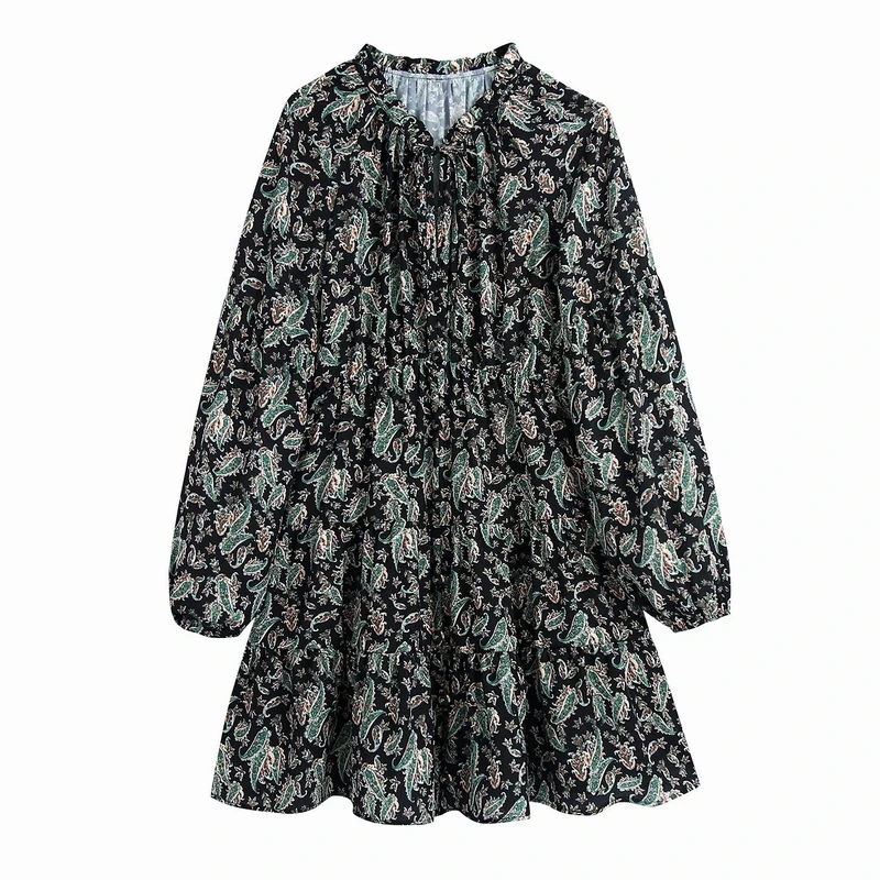 

Smock Dress Women Autumn 2021 New Fashion Stylish Prints Full Sleeve Modern Lady Loose Clothing Above Knee Feminino Vestidos