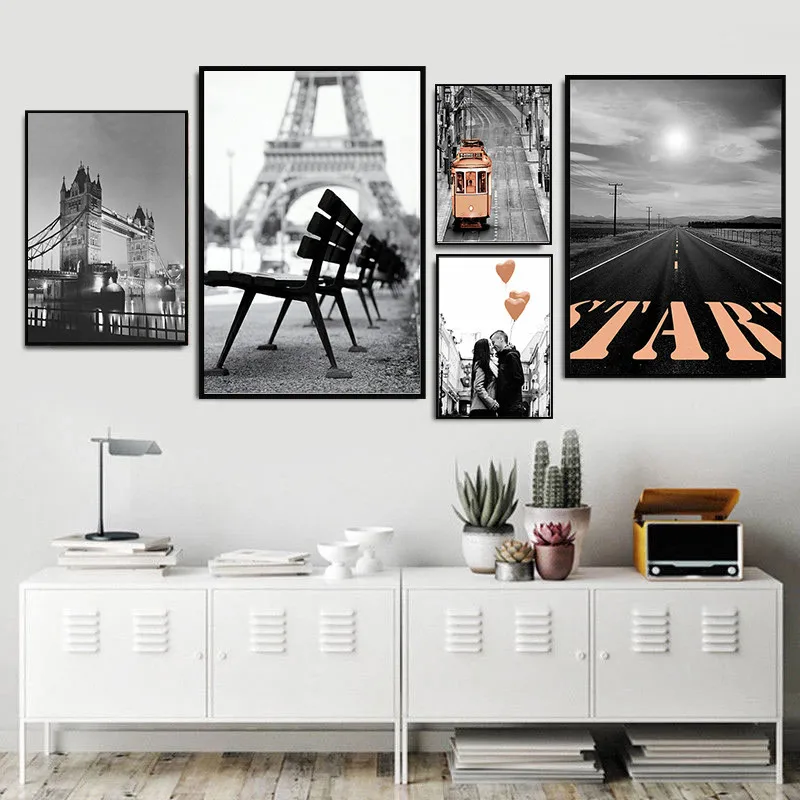 

Wall Art Painting Romantic Love Retro Paris Tower Balloon Cars Canvas Prints Nordic Posters Wall Prints For Wedding Home Decor