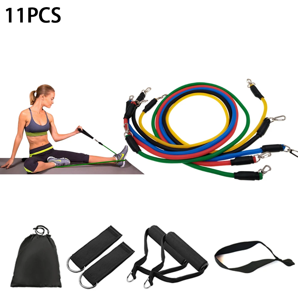 

11PCS/SET Exercise Resistance Bands Set 5 Stackable Exercise Bands Training Tubes With Large Handles Latex Elastic Bands