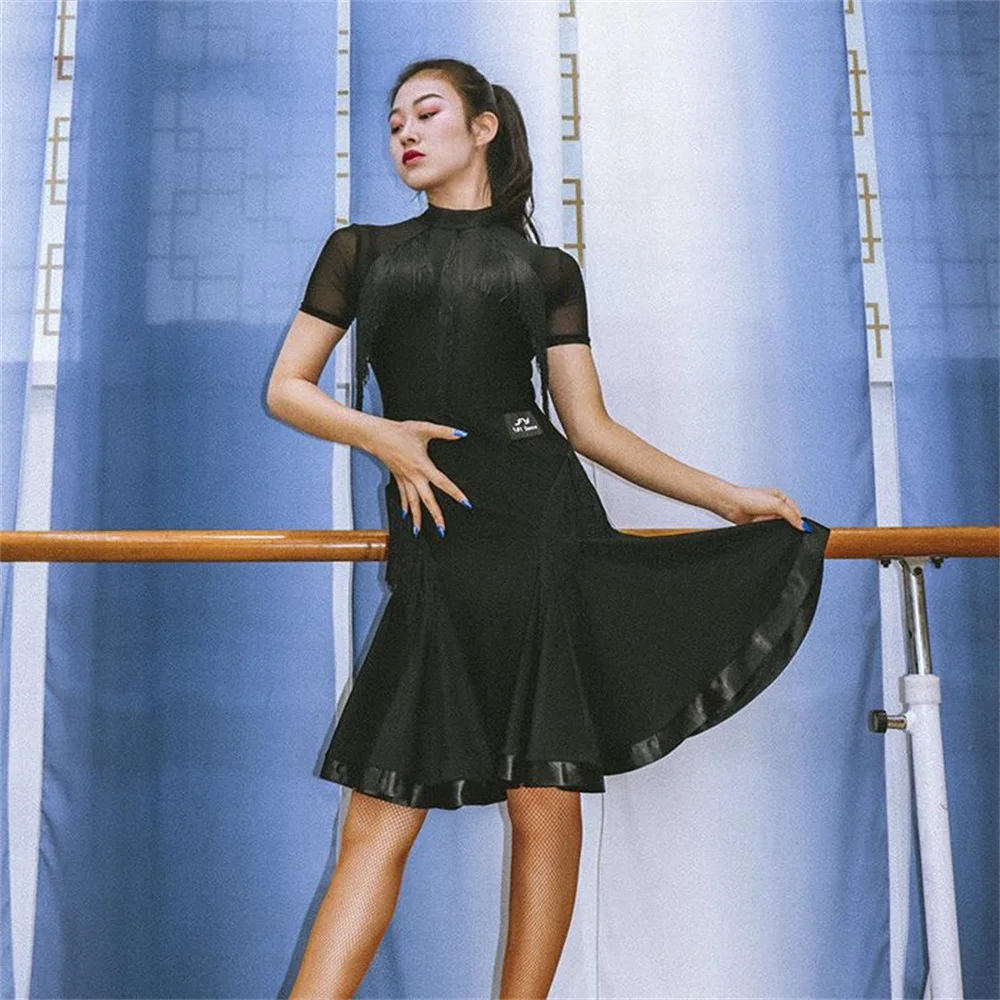 Платье для латиноамериканских танцев черное сексуальное женское платье с