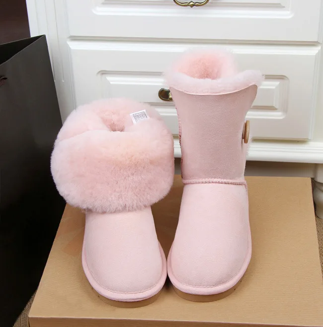Новинка; женские зимние ботинки из натуральной овечьей кожи; Botas Mujer; теплые зимние ботинки с натуральным мехом; женские классические ботинки в австралийском стиле - Цвет: Pink