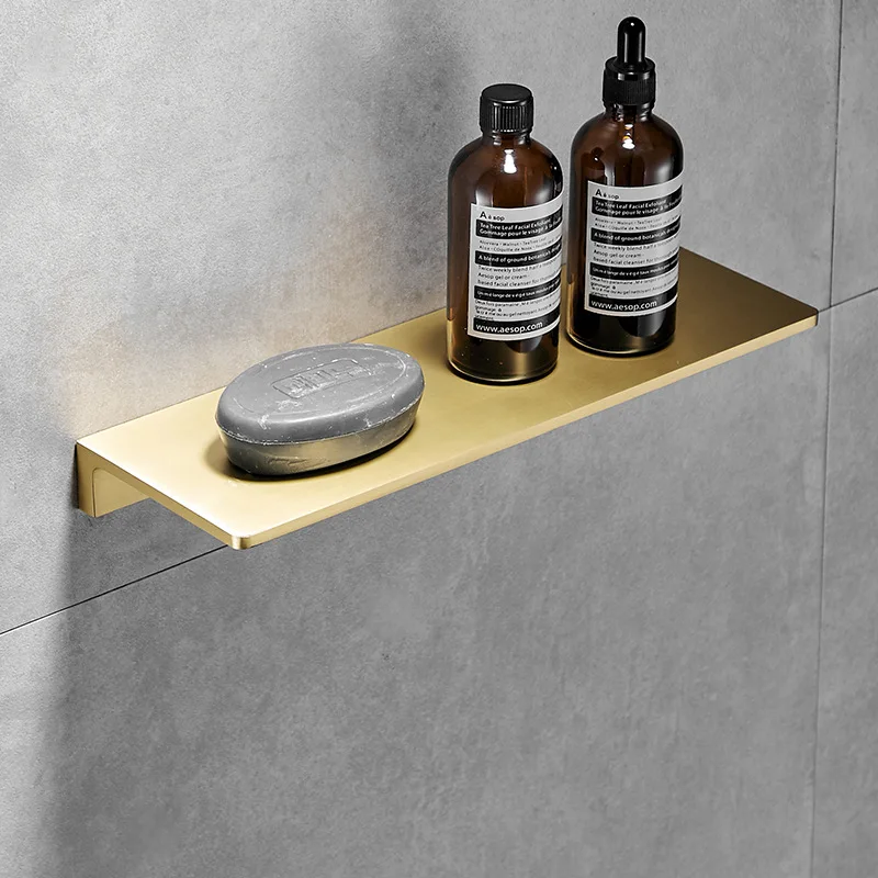Tuqiu Bathroom Shelf Brushed Gold Top Bath Shower Shelf Brass Bathroom shelf Organizer Wall Mounted Black Kitchen Storage holder