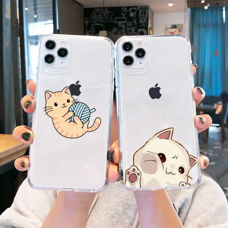

Cute cartoon cat Phone Case Transparent soft For iphone 13 12 11 8 7 plus mini x xs xr pro max