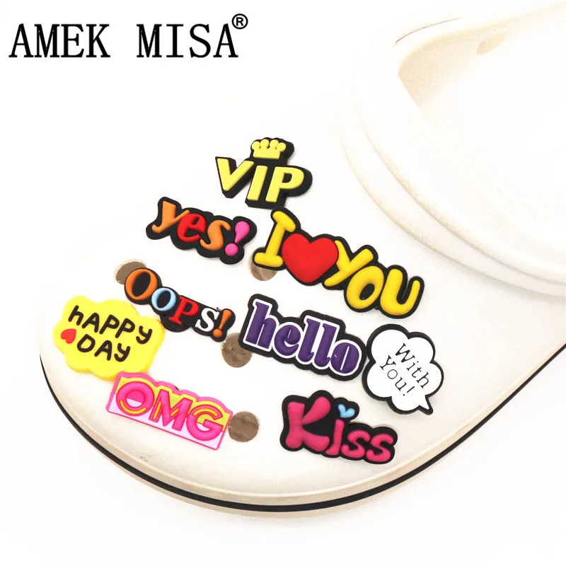 Single Sale 1pcs Greetings PVC Shoe Charms Accessories 15 Sentences Shoe Decoration for Croc jibz Party Kids Gifts Free shipping
