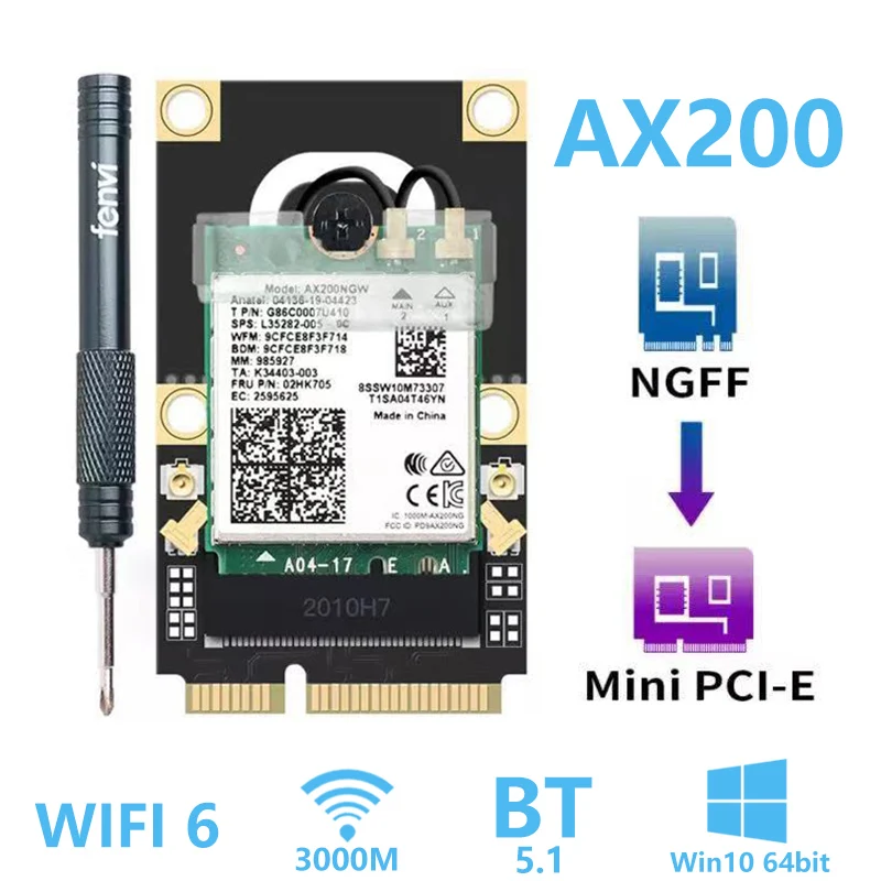 Адаптер M.2/Mini PCI-E Wi-Fi6 Intel AX210NGW AX200 беспроводная карта Wi-Fi Bluetooth WI-FI6E BT5.2 X210 802.11AX 160 МГц