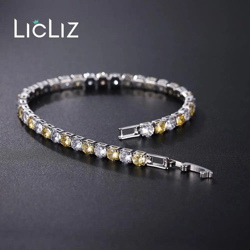 Модный женский теннисный браслет LicLiz с прозрачными жёлтыми кристаллами циркона