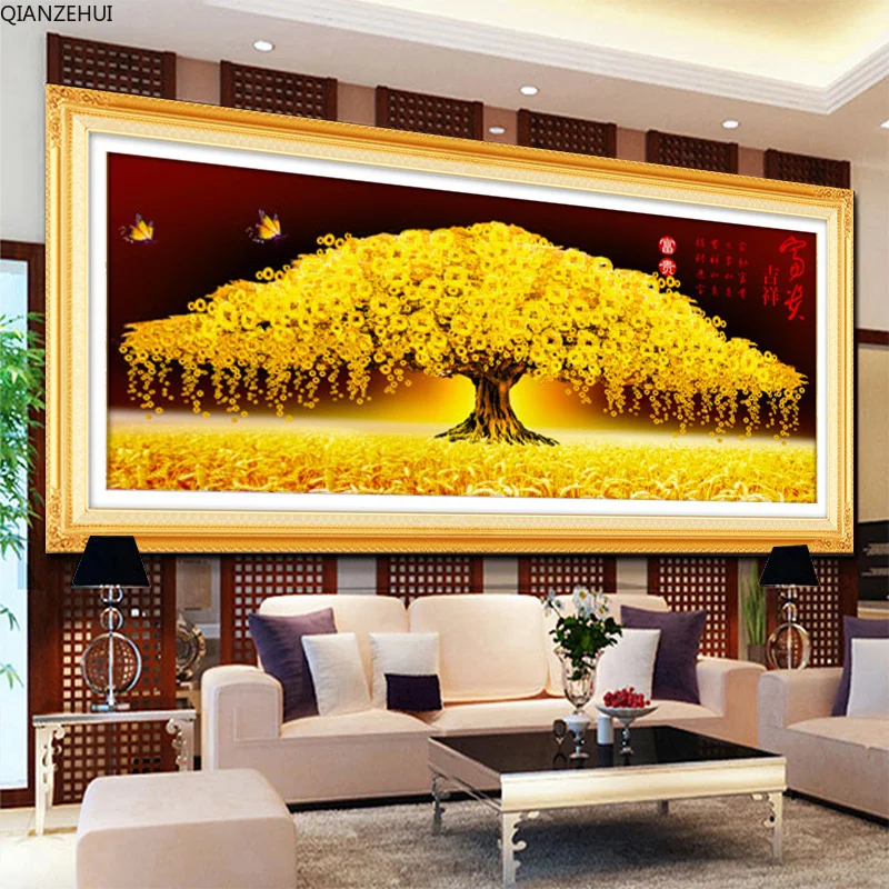 

QIANZEHUI,DIY Diamond Embroidery,Round Diamond Rich lucky money tree Full rhinestone 5D Diamond painting cross stitch,needlework